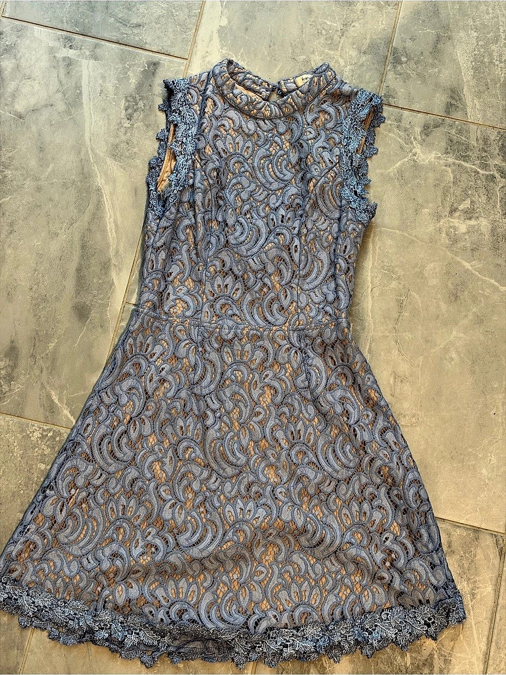 Francesca's Paisley Lace Mini Dress in Blue & Brown Size Medium